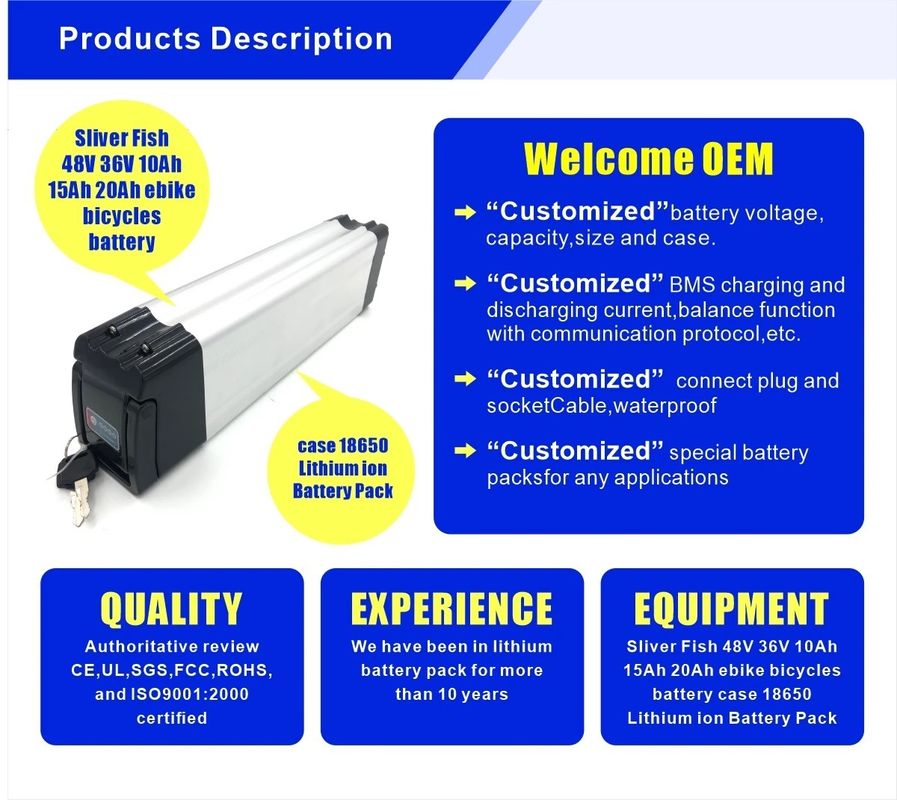 Enook Factory Sliver Fish 36v 10ah 250w Аккумулятор электрического велосипеда / литий-лон аккумуляторный комплект / аккумулятор для велосипеда