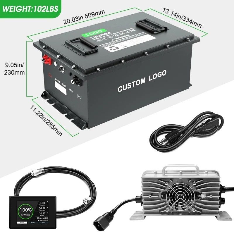 58.4V 100ah 105ah 200ah Торговая коляска для гольфа LiFePO4 Литий-ионная электрическая батарея 51.2V глубокий цикл IP64